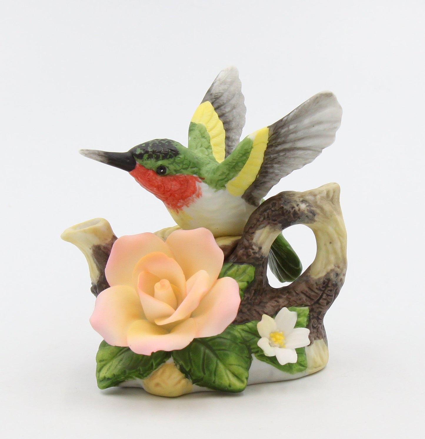 Ceramic Hummingbird with Rose Flower Teapot Figurine Home Décor Gift for Her Mom Kitchen Décor Birdwatcher Gift Vintage