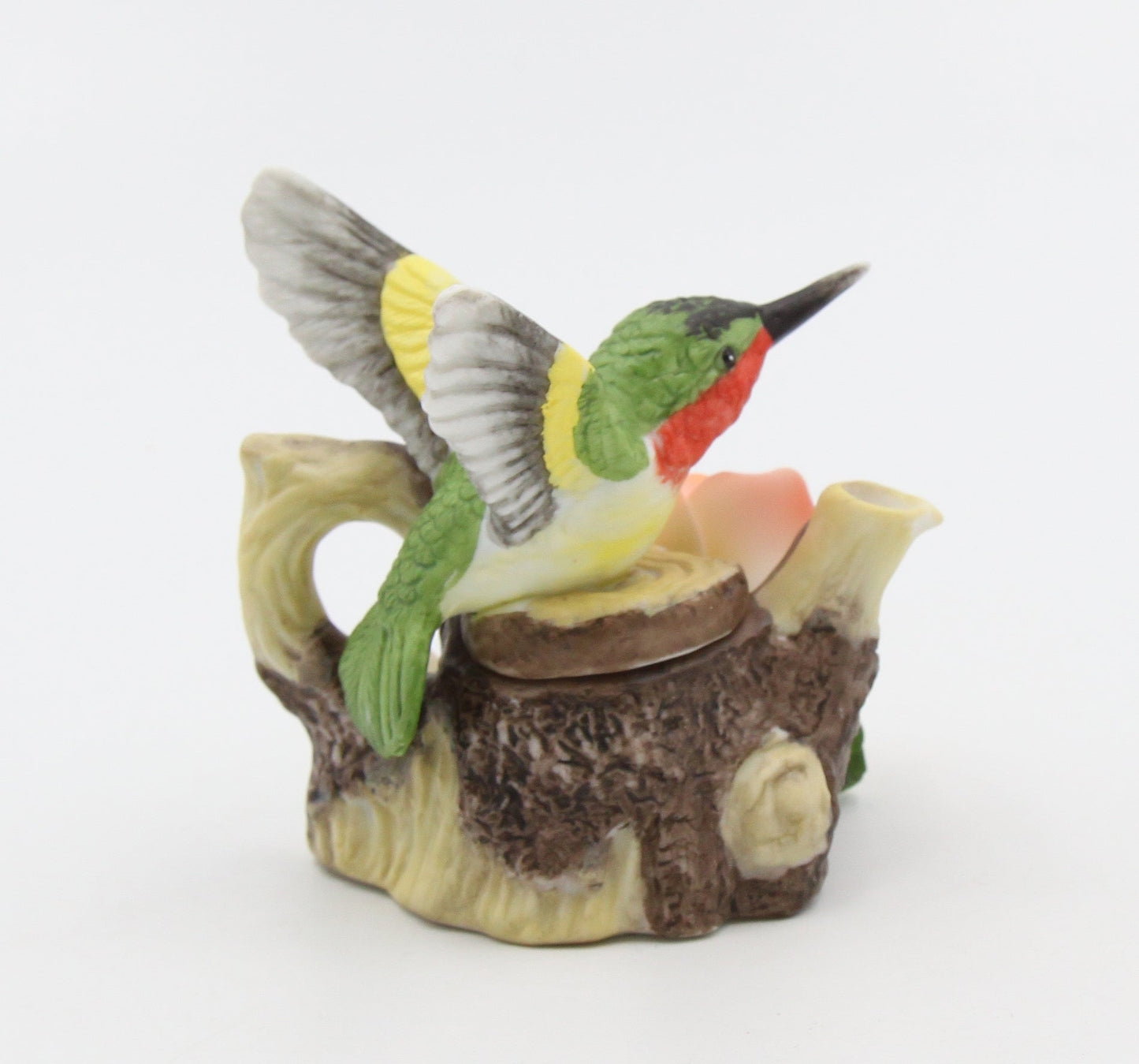 Ceramic Hummingbird with Rose Flower Teapot Figurine Home Décor Gift for Her Mom Kitchen Décor Birdwatcher Gift Vintage
