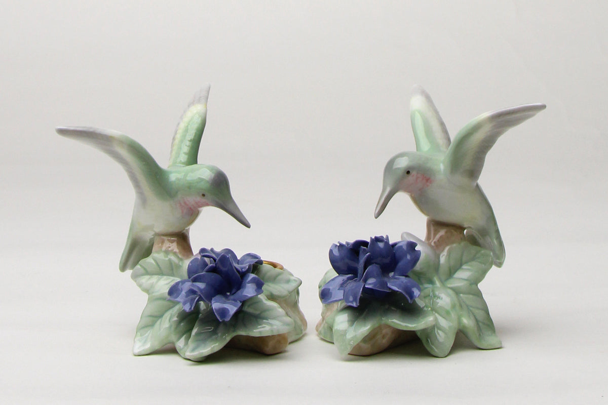 Ceramic Hummingbird with Violet Flower Candle Holder - Set of 2 Bird Watcher Gift Garden Decor Gift for Her Gift