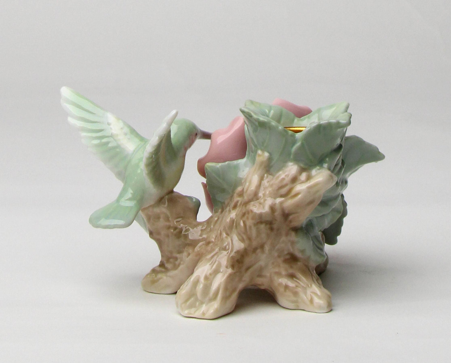 Ceramic Hummingbird with Wildrose Flower Candle Holder Home Décor Gift for Her Mom Kitchen Décor Birdwatcher Gift