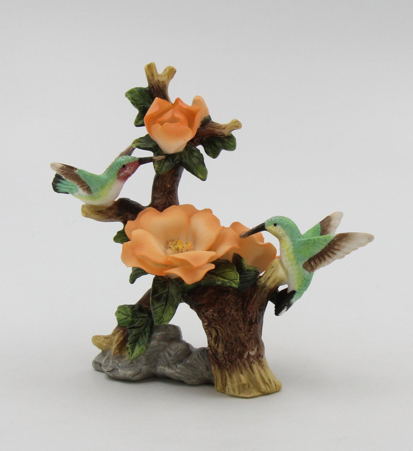 Ceramic Hummingbirds with Orange Rose Flower Figurine Home Décor Gift for Her Mom Kitchen Décor Birdwatcher Gift
