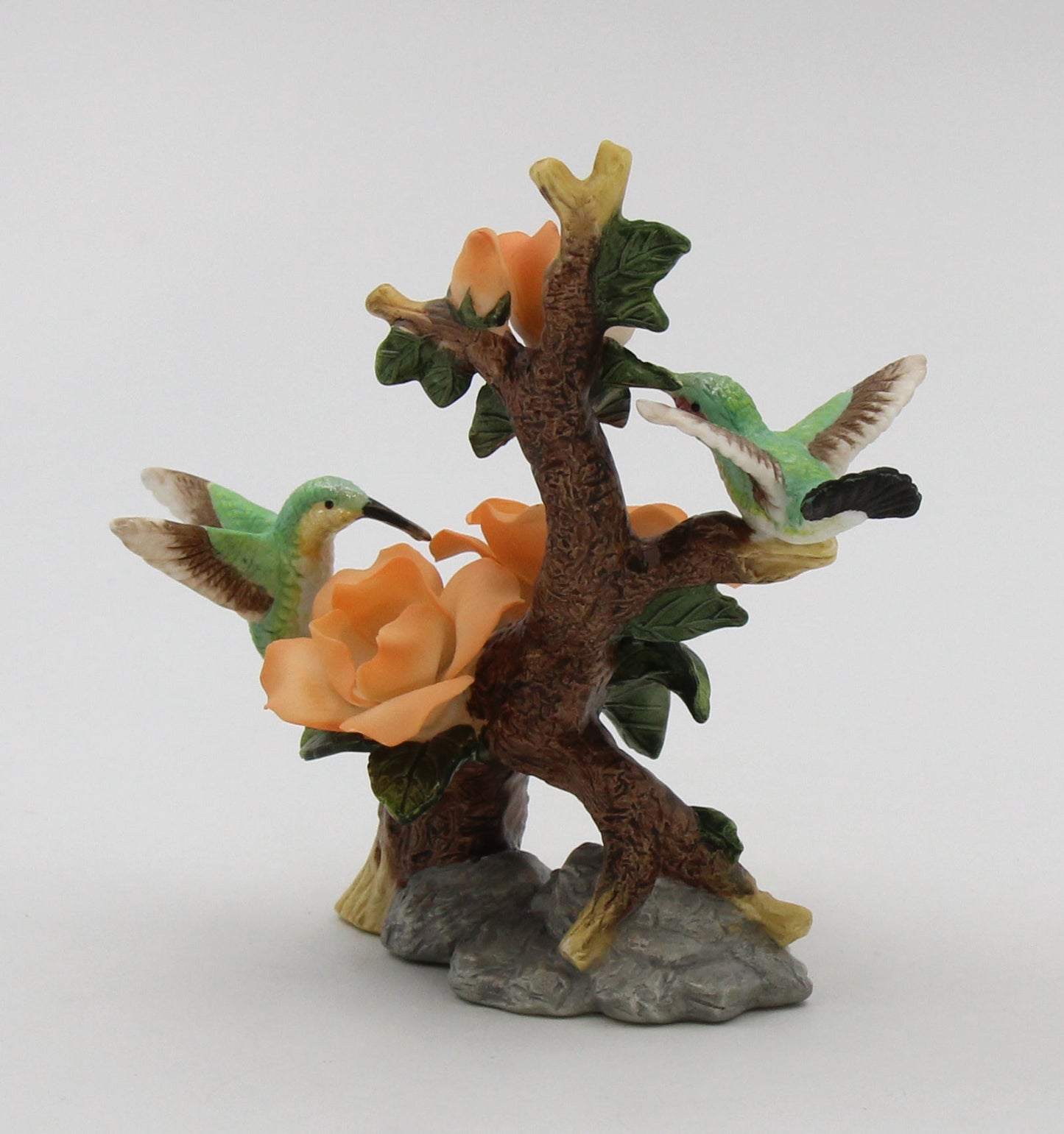 Ceramic Hummingbirds with Orange Rose Flower Figurine Home Décor Gift for Her Mom Kitchen Décor Birdwatcher Gift
