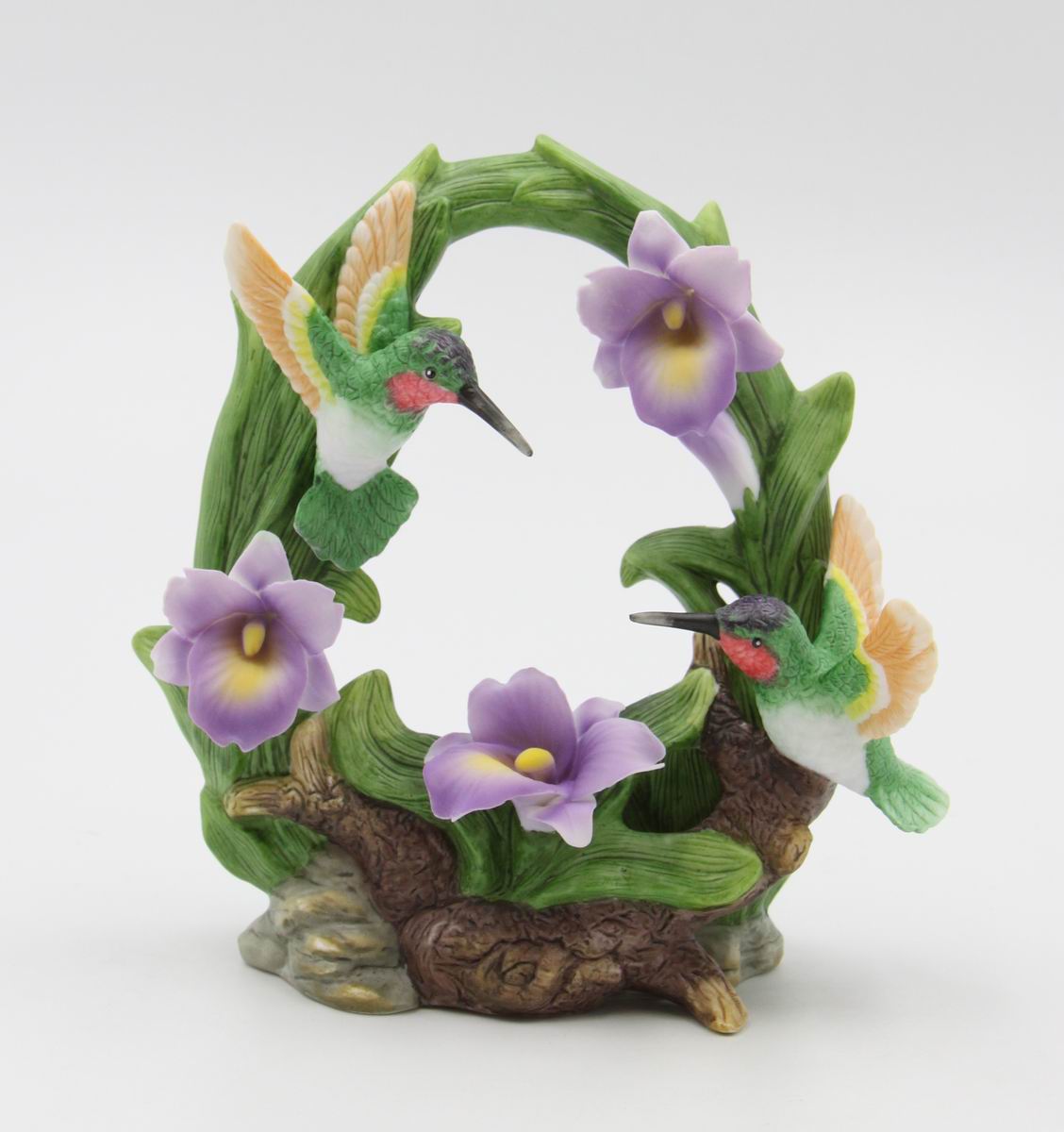 Ceramic Hummingbirds with Orchid Flowers Figurine Home Décor Gift for Her Gift for Mom Nature Lover Décor Vintage Decor