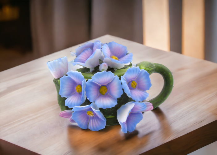 Ceramic Hydrangea Flower Teapot Figurine Home Décor Gift for Her Gift for Mom Nature Lover Gift - Figurine