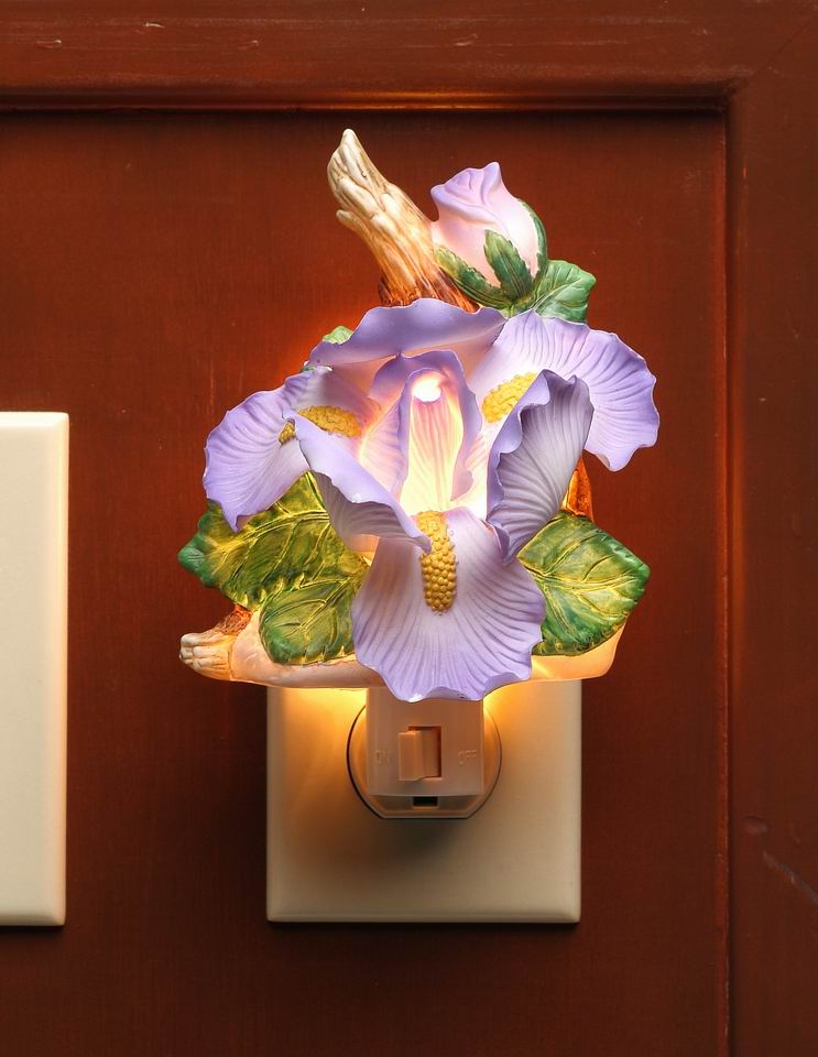 Ceramic Iris Flower Plug-In Nightlight Home Décor Gift for Her Gift for Mom Nature Lover Décor Vintage Decor - Night