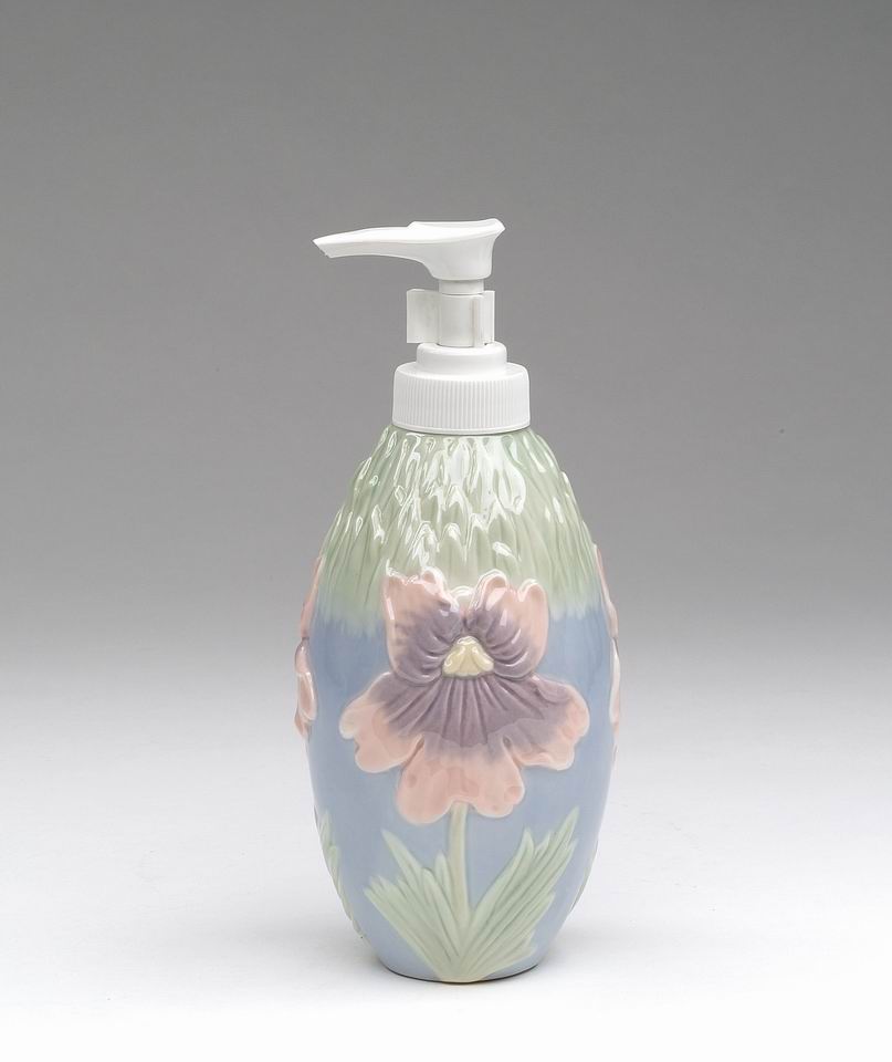 Ceramic Iris Flower Soap Dispenser Vanity Decor Gift for Her Gift for Mom - soap dispenser