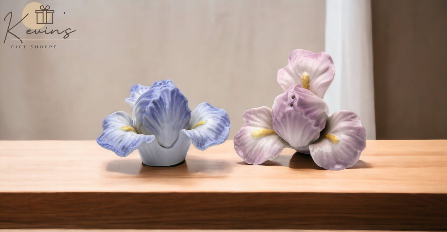 Ceramic Iris Lilac Flower Salt & Pepper Shakers Home Décor Gift for Her Gift for Mom Kitchen Décor Wedding Decor - Salt