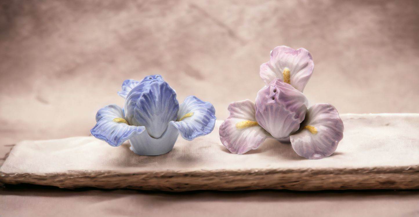 Ceramic Iris Lilac Flower Salt & Pepper Shakers Home Décor Gift for Her Gift for Mom Kitchen Décor Wedding Decor - Salt