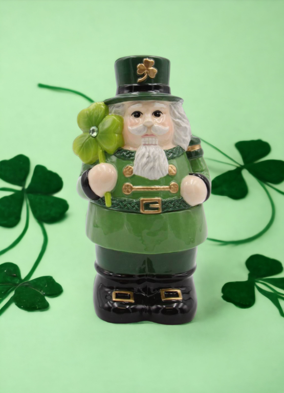 Ceramic Irish Nutcracker Candy Jar Christmas Décor Gift for Her Gift for Mom Kitchen Décor Irish Saint Patrick’s Day