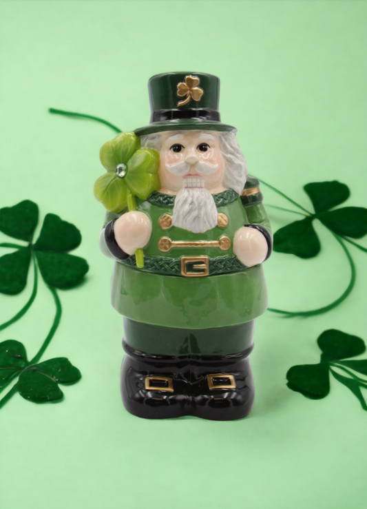 Ceramic Irish Nutcracker Candy Jar Christmas Décor Gift for Her Gift for Mom Kitchen Décor Irish Saint Patrick’s Day