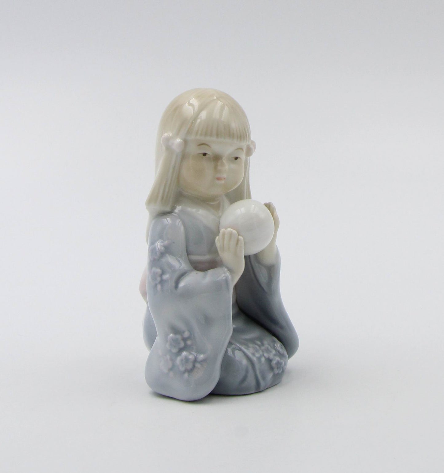Ceramic Japanese Girl in Kimono Dress Playing with Temari Ball Figurine Gift for Her Gift for Daughter Home Decor Asian