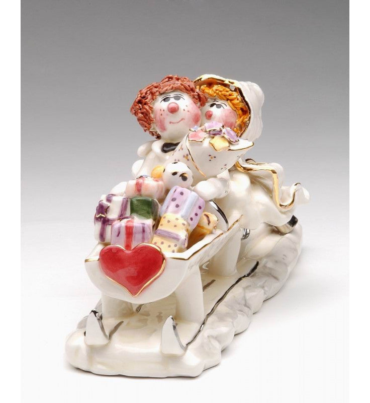 Ceramic Jewish Bride & Groom Sleigh: ’Just Married’ Wedding Decor Gift for New Couple - Figurine