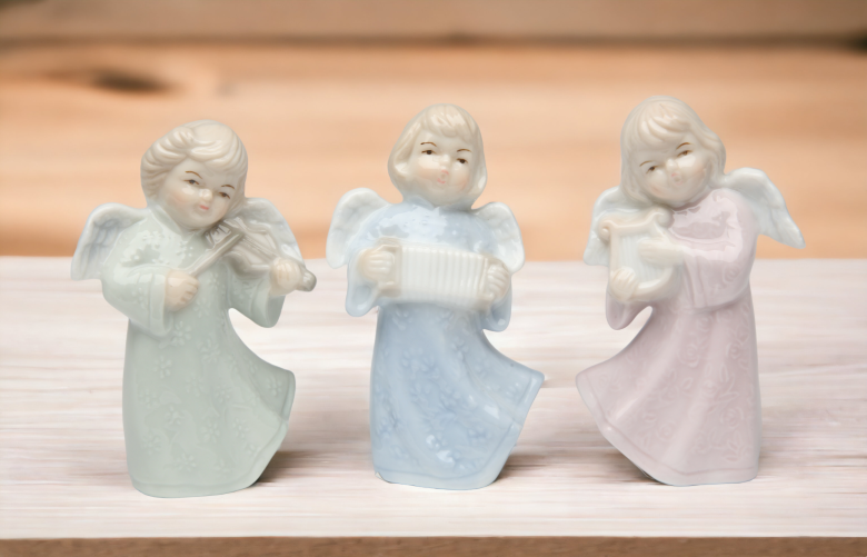 Ceramic Joyful Angels Figurines (Set Of 3) Religious Décor Religious Gift Church Décor Church Gift Baptism Gift