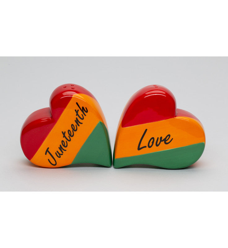 Ceramic Juneteenth Love Hearts Salt and Pepper Shakers Kitchen Decor Celebrate Juneteenth - Salt & Pepper Shakers