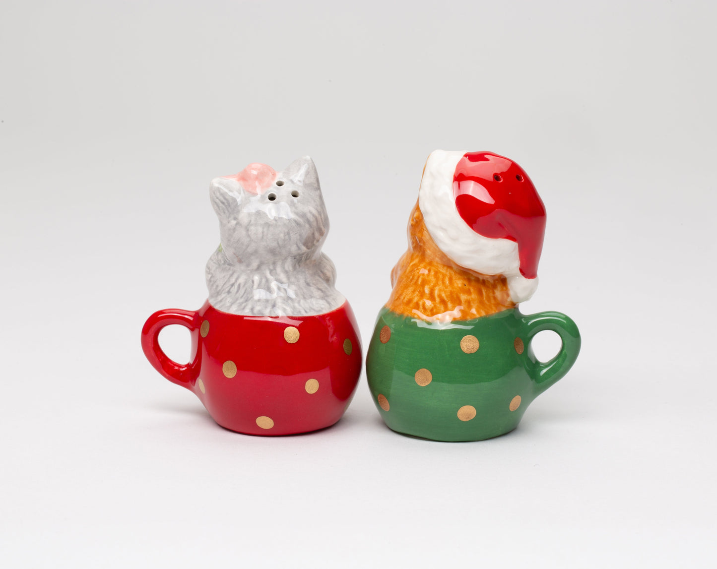 Ceramic Kittens in Teacups Christmas Theme Salt and Pepper Shakers Christmas Decor Cat Lover Gift - Salt & Pepper