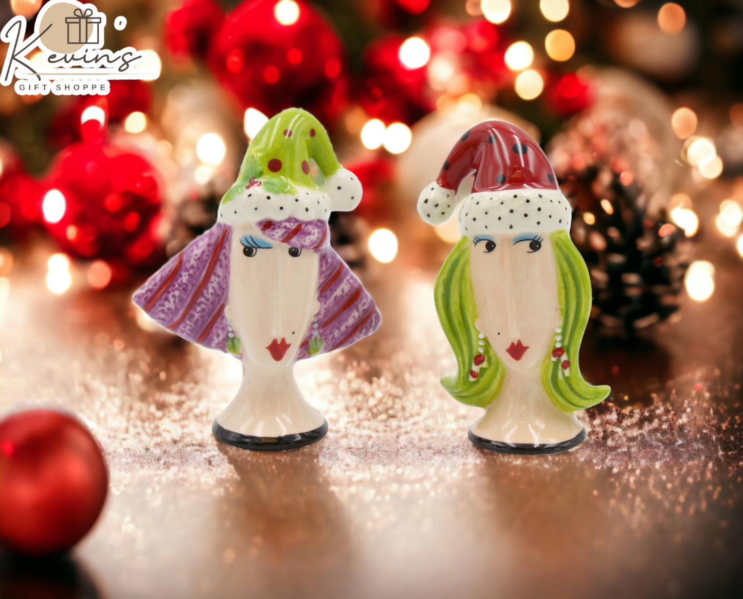 Ceramic Ladies Christmas Party Salt and Pepper Shakers Home Décor Gift for Her Gift for Mom Kitchen Décor Christmas