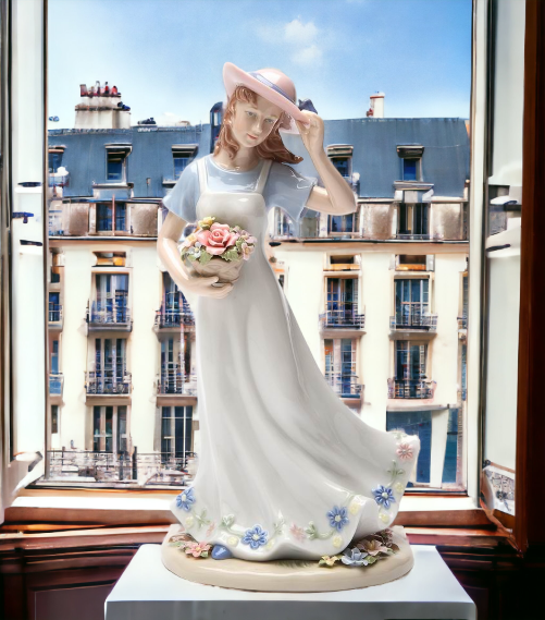 Ceramic Lady with Flower Basket Figurine Home Décor Gift for Her Gift for Mom Nature Lover Gift - Figurines