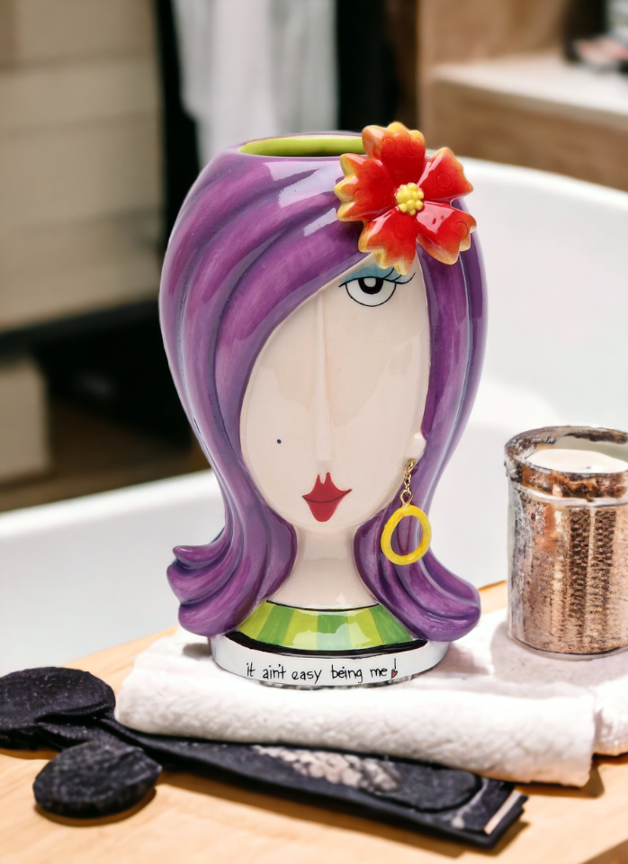 Ceramic Lady With Flower Makeup Brush Holder Home Décor Gift for Her Mom Friend or Coworker Vanity Décor Office Decor