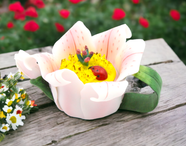 Ceramic Ladybug on Lily Flower Mini Teapot Home Décor Gift for Her Mom Farmhouse Kitchen Décor Vintage Decor - Figurine