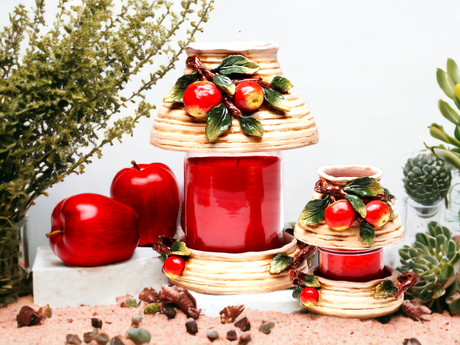 Ceramic Large Apple Candle Holder Shade and Base Home Décor Gift for Her Gift for Mom Kitchen Décor Farmhouse Décor