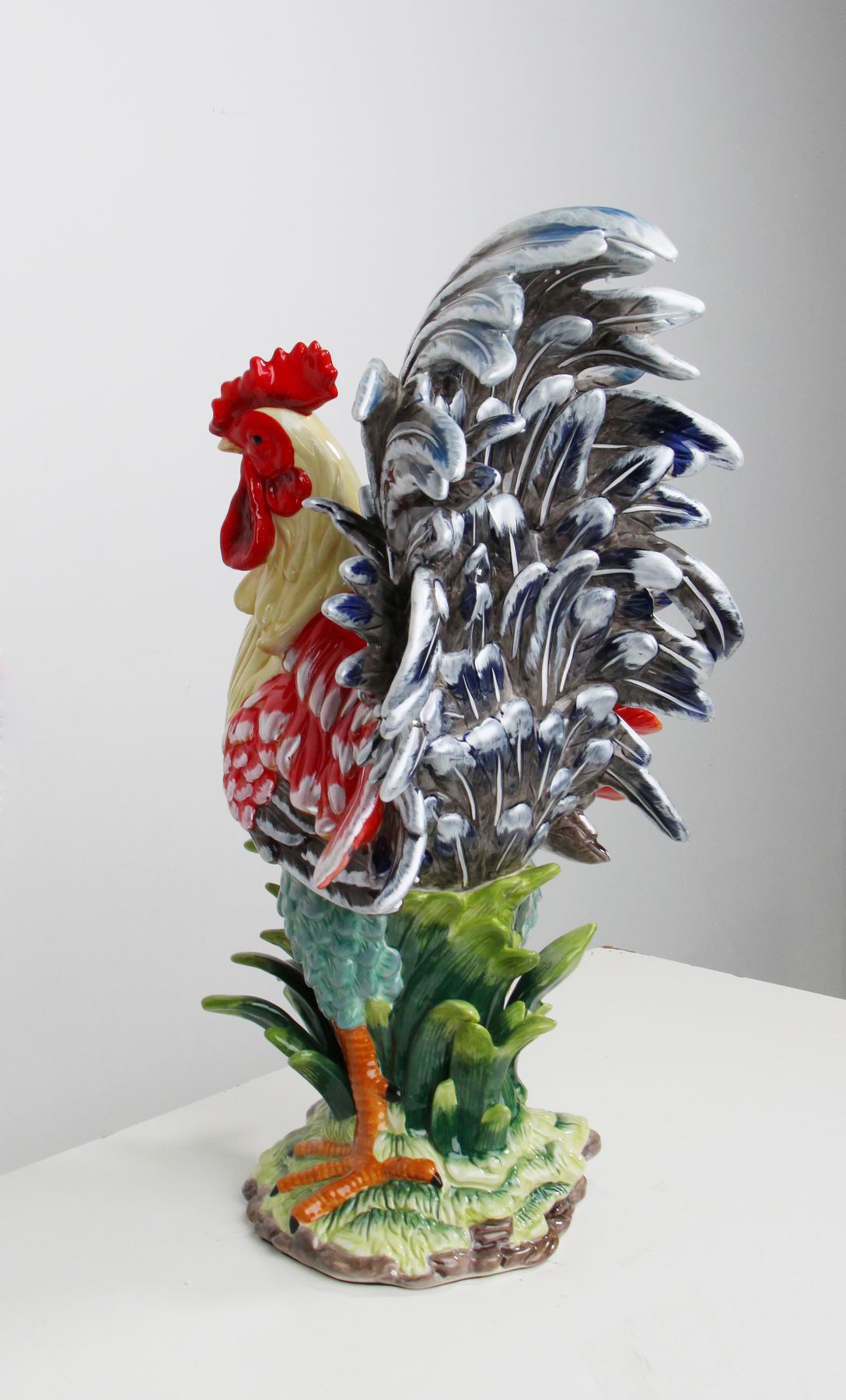 Ceramic Large Rooster Statue In Red and Navy Home Décor Gift for Her Gift for Mom Kitchen Décor Farmhouse Décor Fall