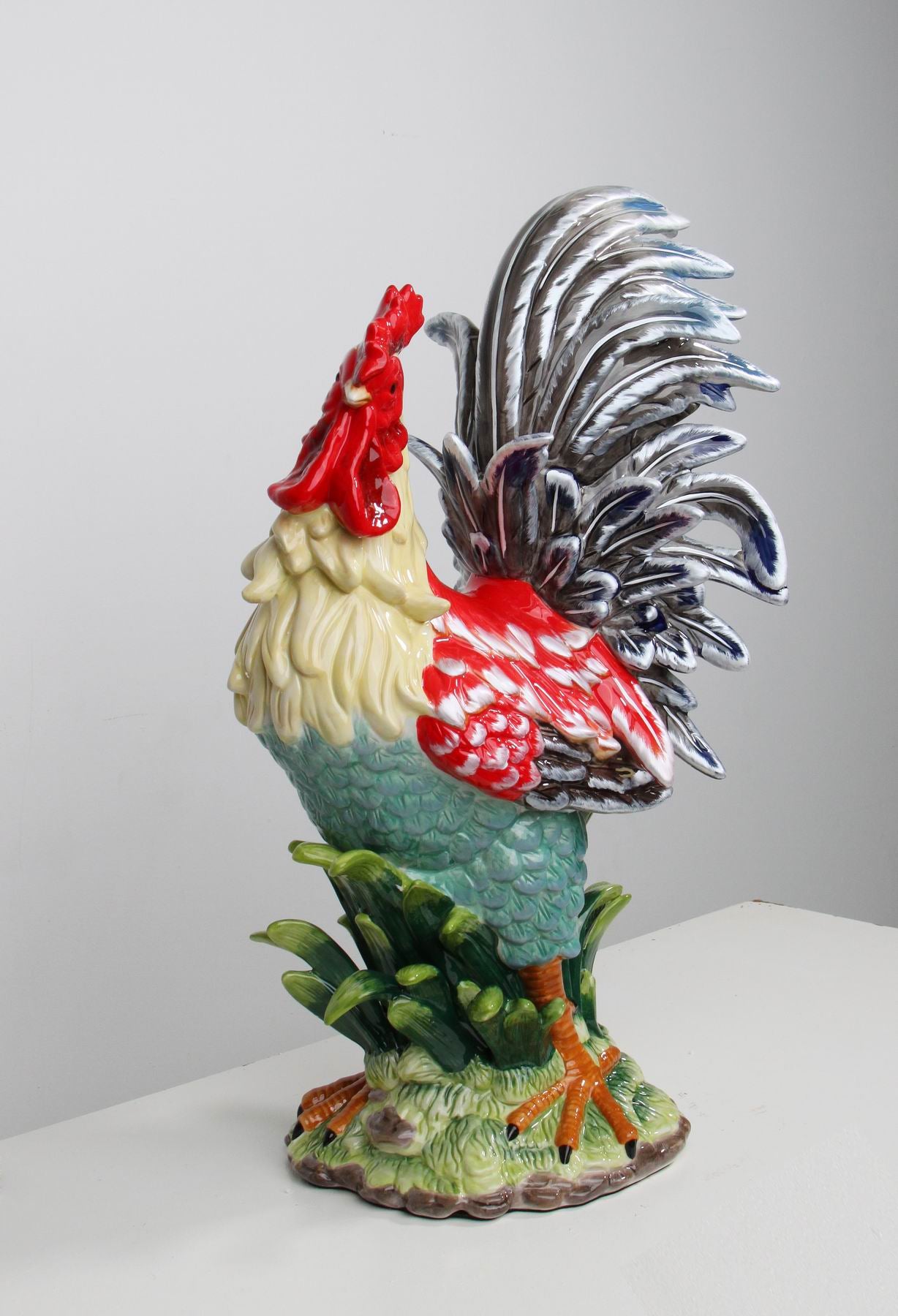 Ceramic Large Rooster Statue In Red and Navy Home Décor Gift for Her Gift for Mom Kitchen Décor Farmhouse Décor Fall