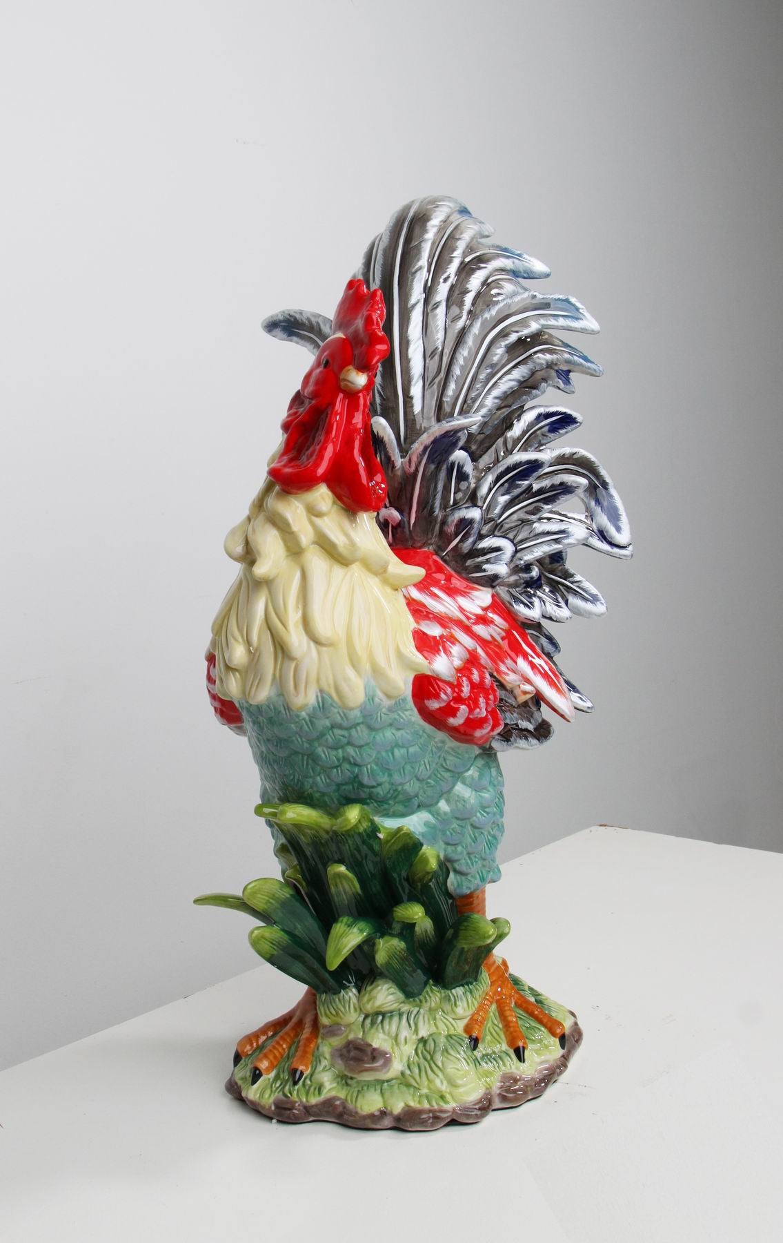 Ceramic Large Rooster Statue In Red and Navy Home Décor Gift for Her Gift for Mom Kitchen Décor Farmhouse Décor Fall