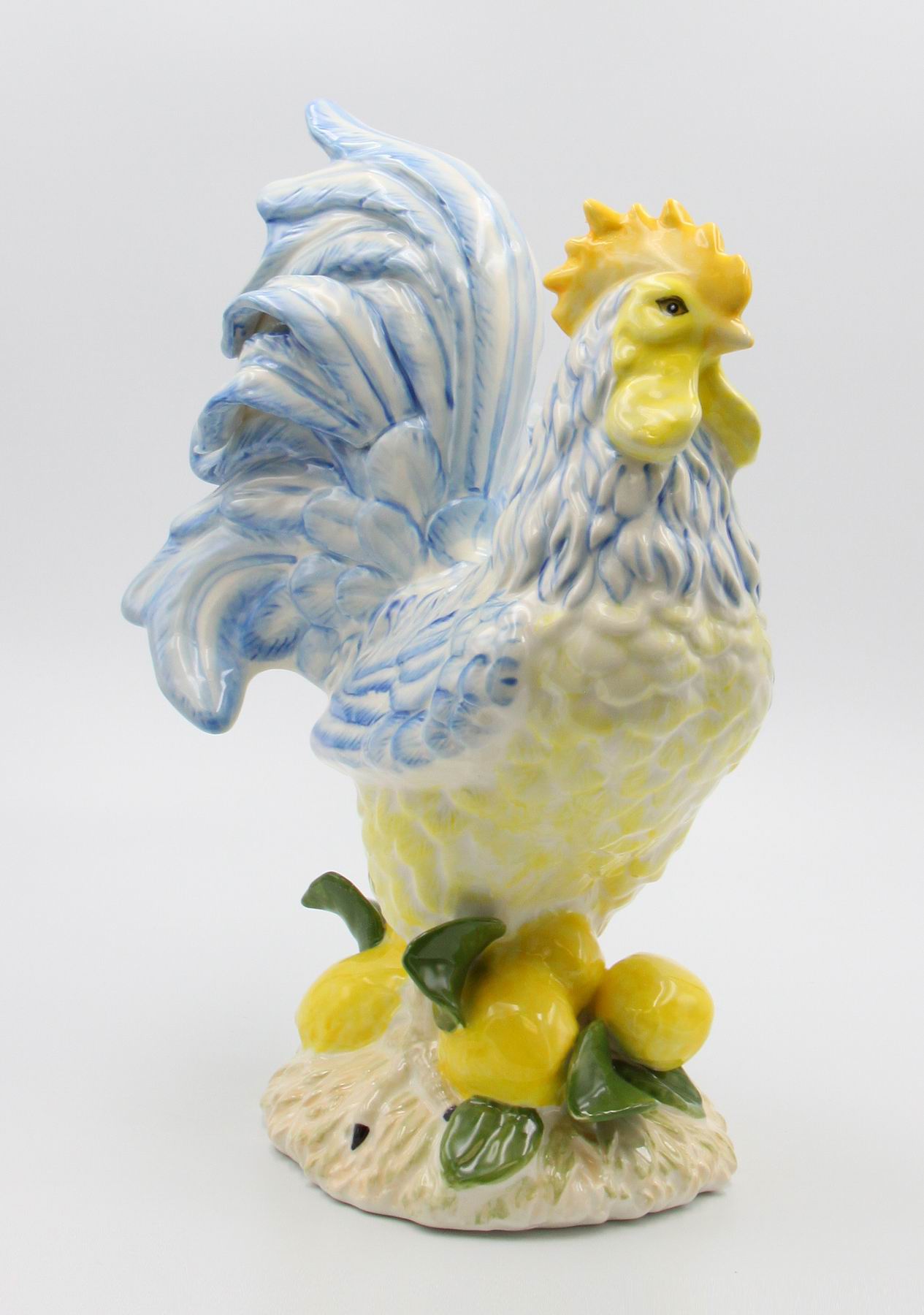 Ceramic Lemon Blue and Yellow Rooster Statue Home Décor Gift for Her Gift for Mom Kitchen Décor Farmhouse Décor Fall