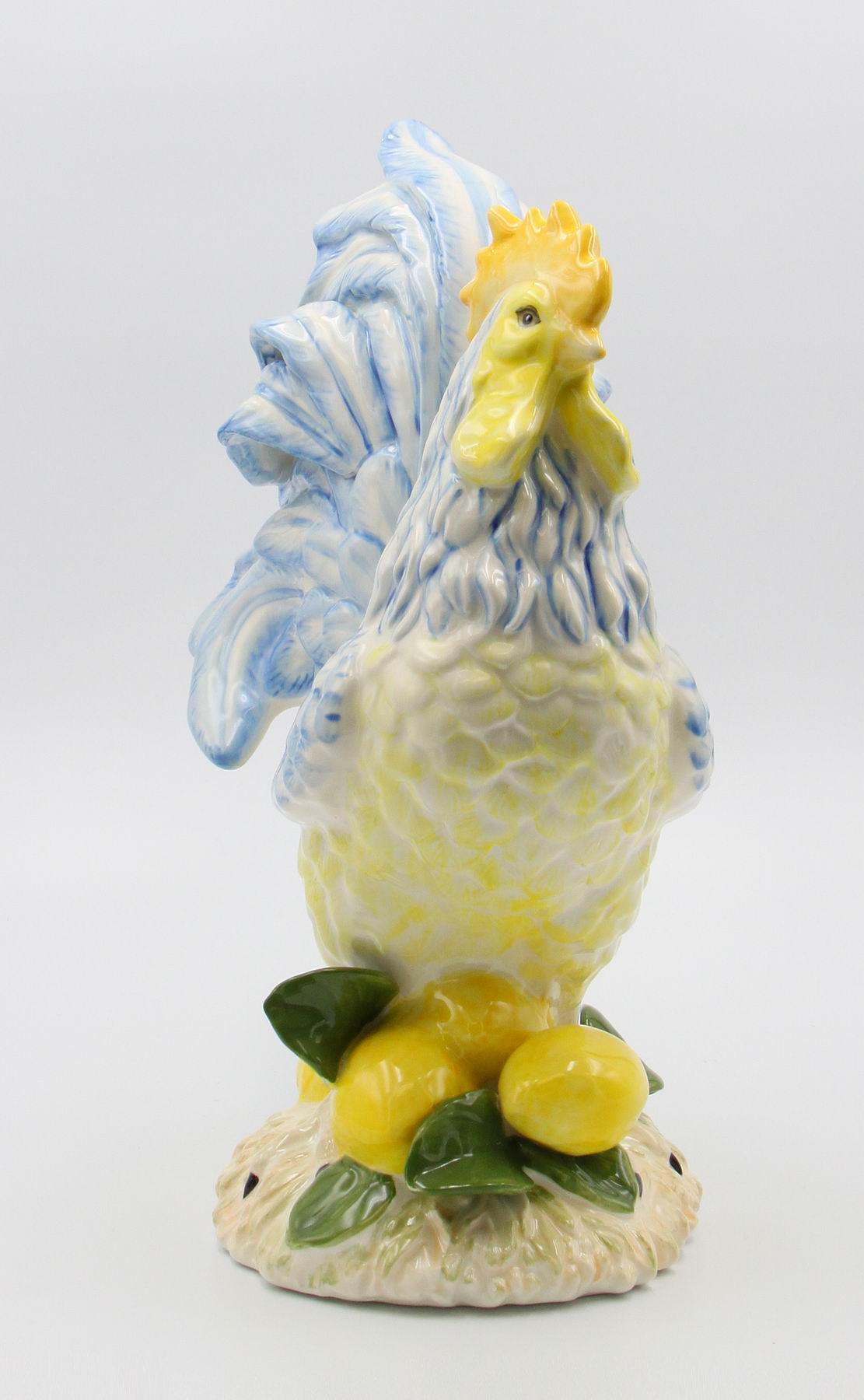 Ceramic Lemon Blue and Yellow Rooster Statue Home Décor Gift for Her Gift for Mom Kitchen Décor Farmhouse Décor Fall