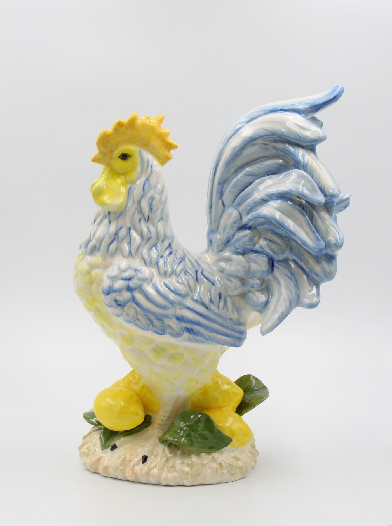 Ceramic Lemon Blue and Yellow Rooster Statue Home Décor Gift for Her Gift for Mom Kitchen Décor Farmhouse Décor Fall