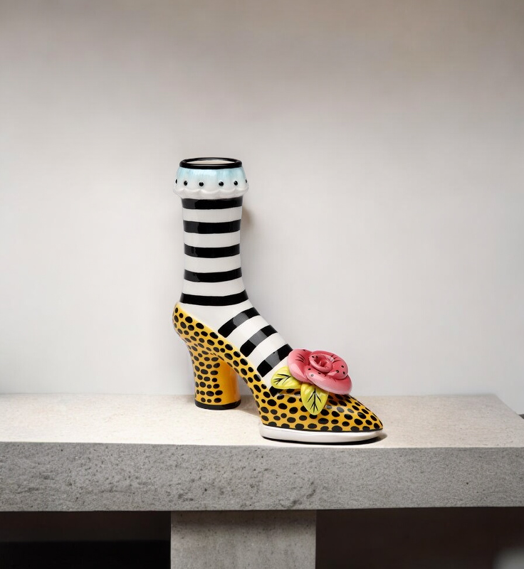 Ceramic Leopard Print Heel Vase Home Decor Gift for Her Gift for Mom Shoe Lover Gift - vase