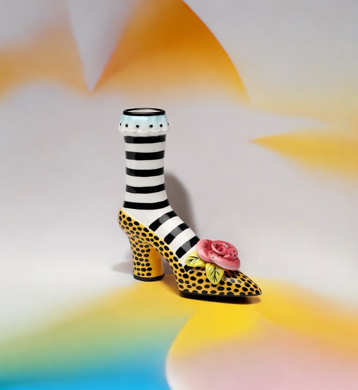 Ceramic Leopard Print Heel Vase Home Decor Gift for Her Gift for Mom Shoe Lover Gift - vase