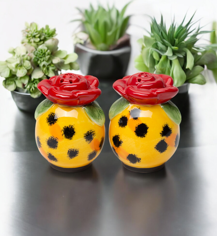 Ceramic Leopard Print With Rose Salt and Pepper Shakers Kitchen Decor Gift for Her - Salt & Pepper Shakers