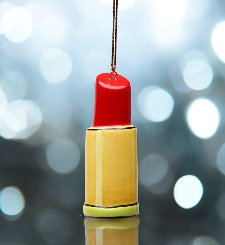 Ceramic Lipstick Ornament (Set Of 4) Christmas Tree Ornament Gift for Makeup Artist - Ornament