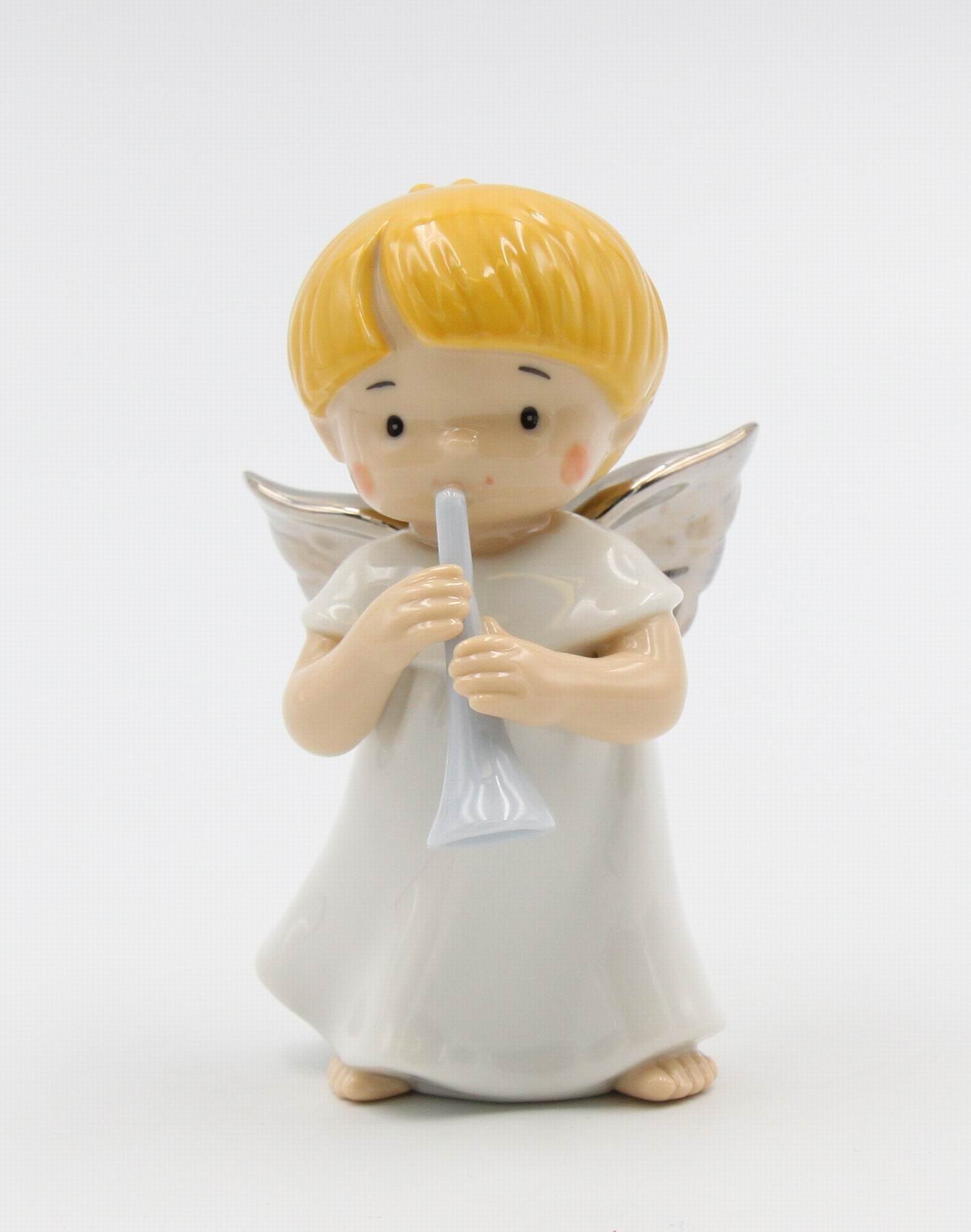 Ceramic Little Angel Playing Trumpet Figurine Home Décor Religious Décor Religious Gift Church Décor Baptism Gift