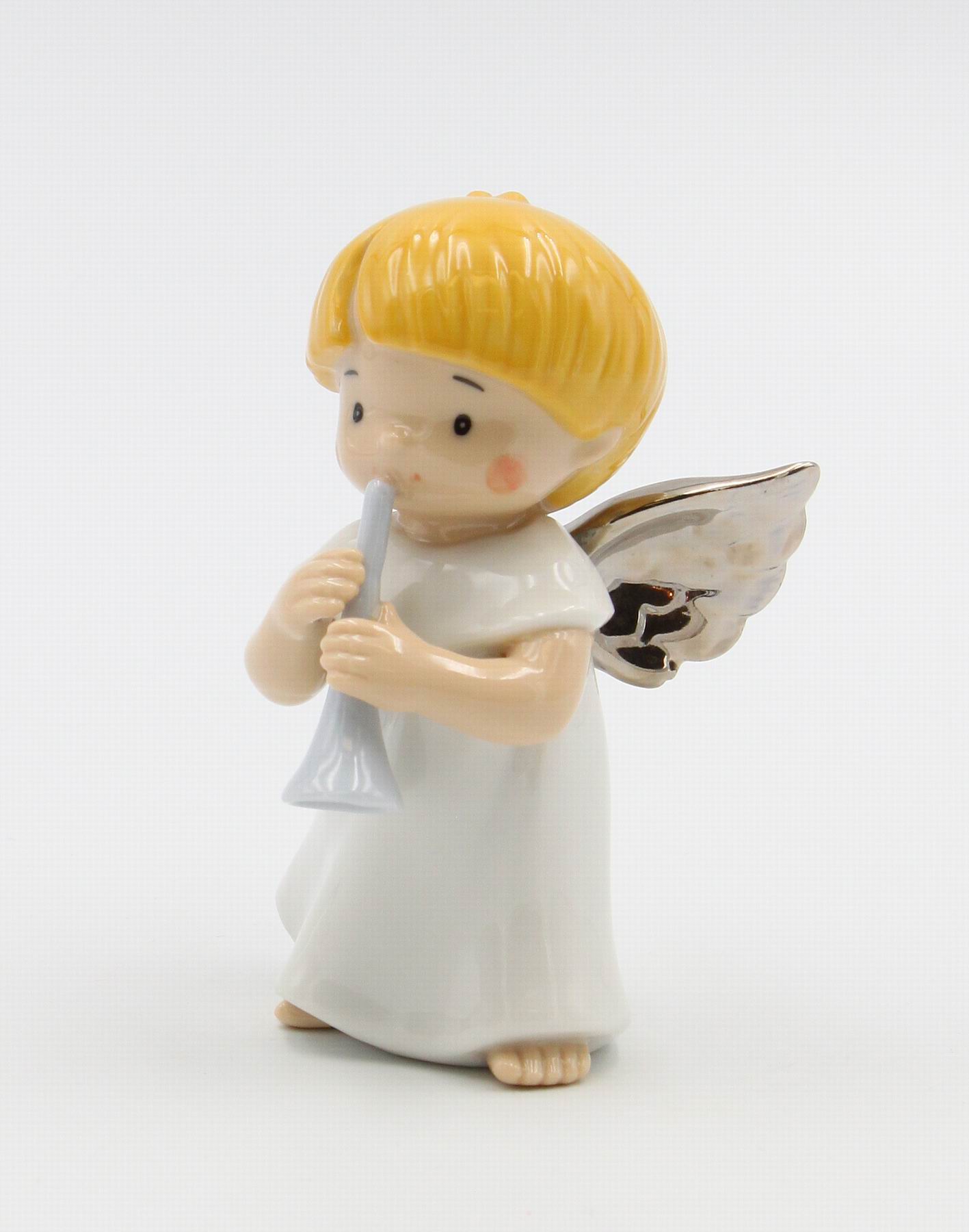 Ceramic Little Angel Playing Trumpet Figurine Home Décor Religious Décor Religious Gift Church Décor Baptism Gift