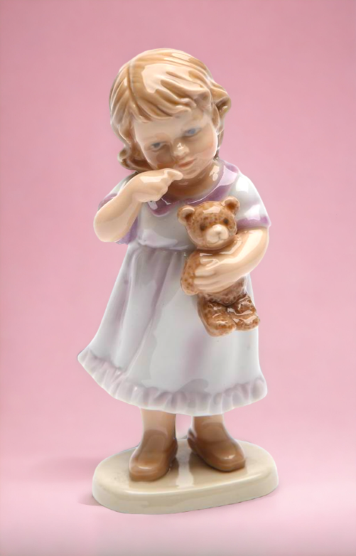 Ceramic Little Girl Holding Teddy Bear Figurine Home Decor Nursery Room Decor Gift for Daughter Baby Shower Gift