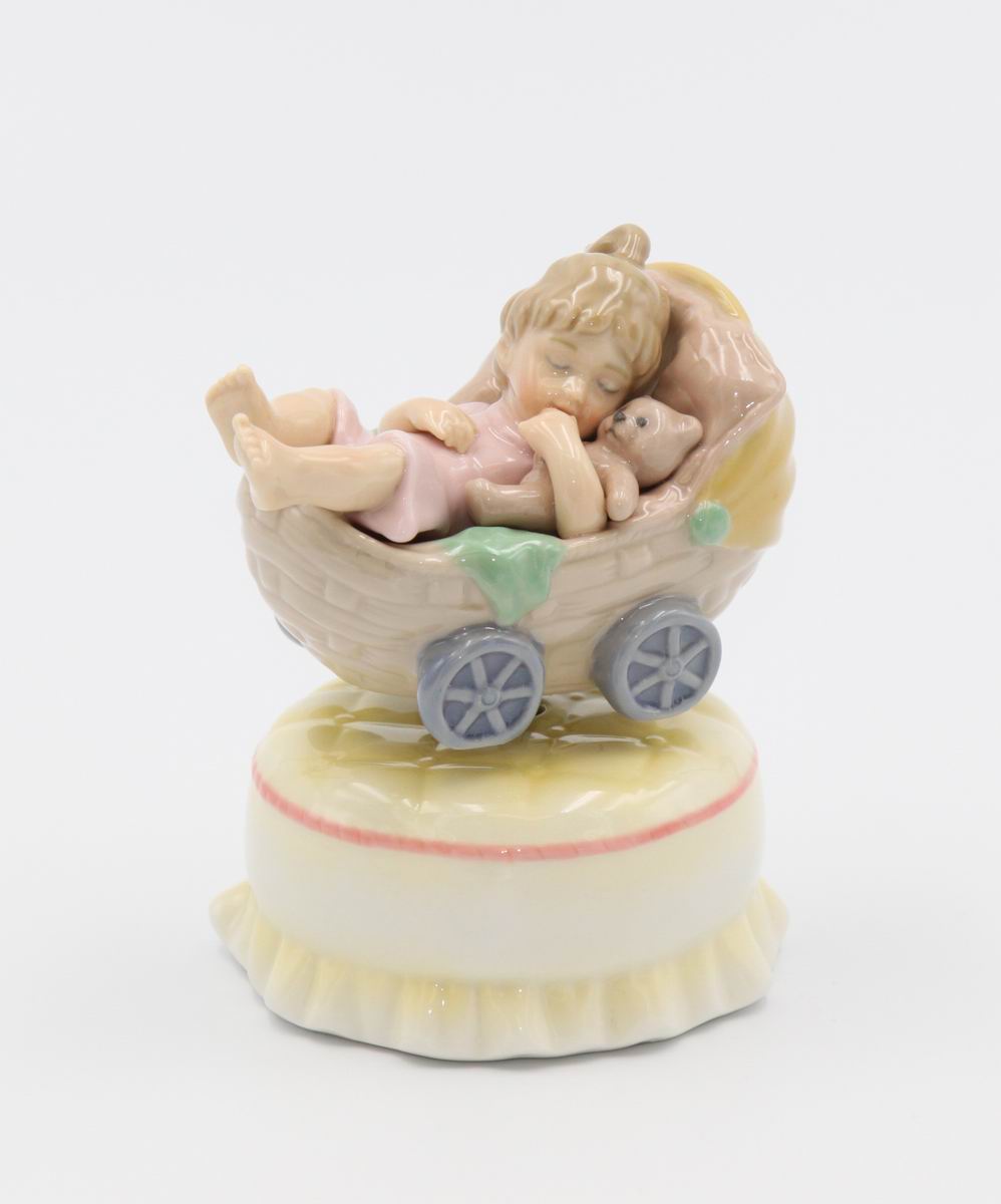 Ceramic Little Girl in Baby Stroller Music Box Gift for New Mom Nursery Room Decor Home Decor Baby Shower Gift - Music