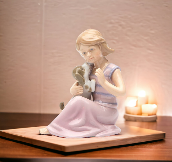 Ceramic Little Girl Playing with Dog Figurine Home Décor Gift for Her Gift for Mom Kitchen Décor Dog Lover Gift Pet