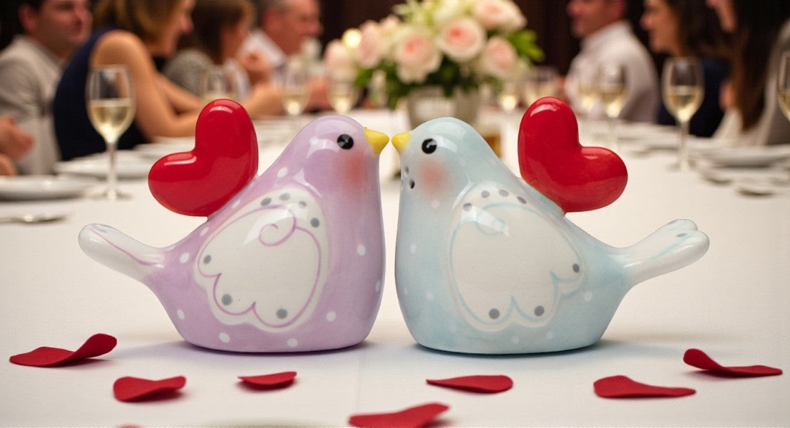 Ceramic Lovebirds with Heart Salt and Pepper Shakers Romantic Kitchenware Valentines Day Tableware Decor Wedding Gift