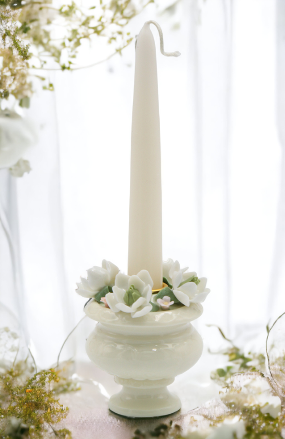 Ceramic Magnolia Flower Pedestal Candle Holder (Candle NOT Included) Wedding Décor or Gift Anniversary Décor or Gift