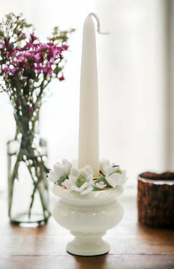 Ceramic Magnolia Flower Pedestal Candle Holder (Candle NOT Included) Wedding Décor or Gift Anniversary Décor or Gift