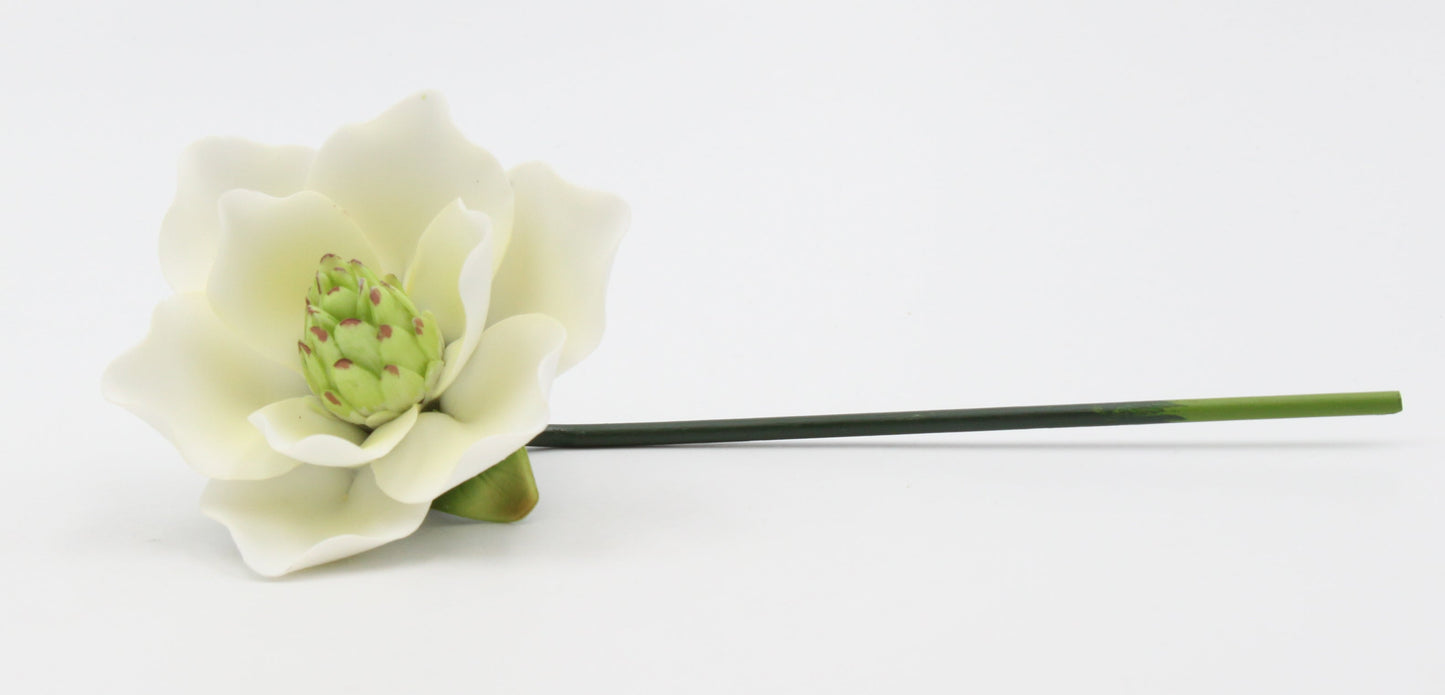 Ceramic Magnolia Flower with Stem Home Décor Gift for Her Gift for Mom Wedding Decor - Figurine