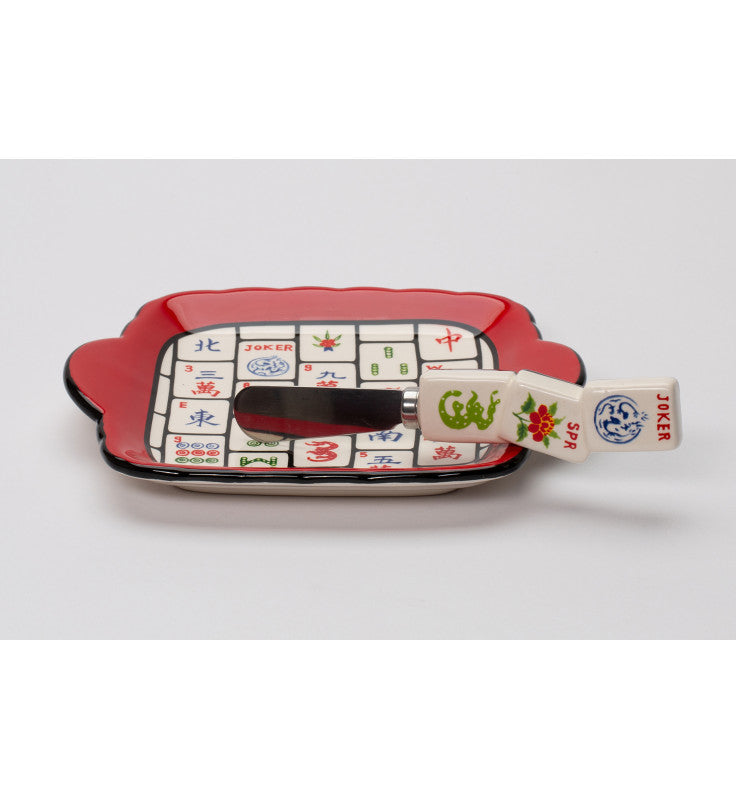 Ceramic Mahjong 2pc Spreader And Dish Set Home Decor Kitchen Decor Game Room Decor Mahjong Player Gift - Plates