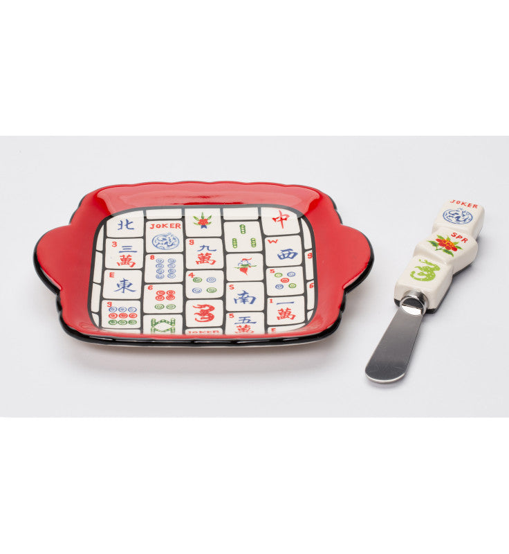 Ceramic Mahjong 2pc Spreader And Dish Set Home Decor Kitchen Decor Game Room Decor Mahjong Player Gift - Plates