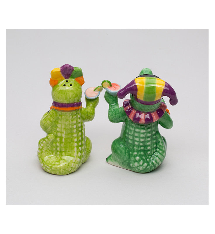 Ceramic Mardi Gras Crocodiles Salt and Pepper Shakers Festive Decor Kitchen Decor Gift for Her - Salt & Pepper Shakers
