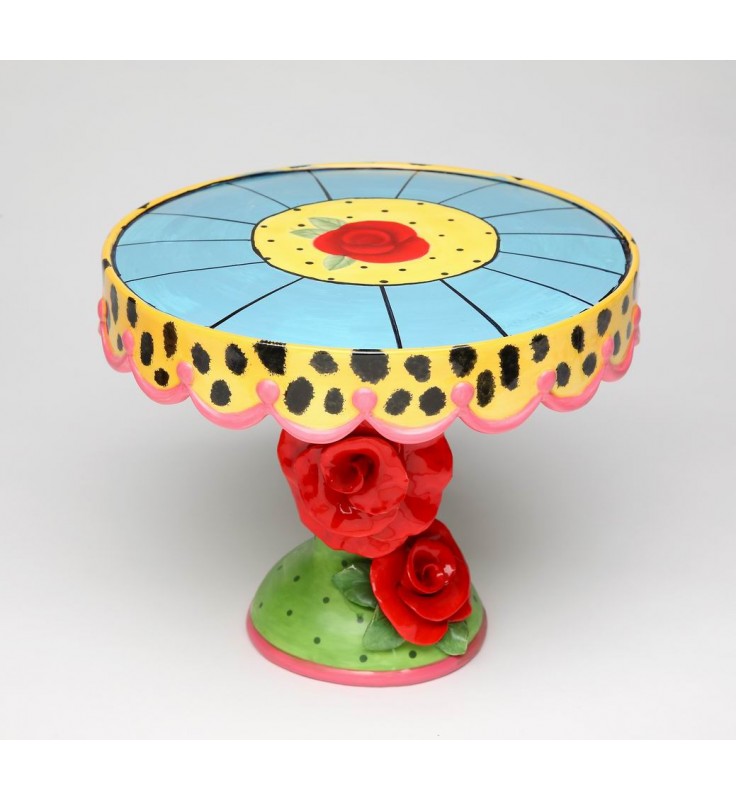 Ceramic Medium Cake Stand Leopard Print with Red Rose Flowers Birthday Party Decor Wedding Decor Cafe Decor - cake stand