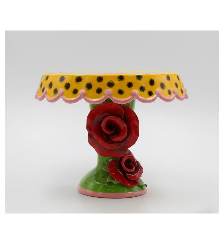Ceramic Medium Cake Stand Leopard Print with Red Rose Flowers Birthday Party Decor Wedding Decor Cafe Decor - cake stand