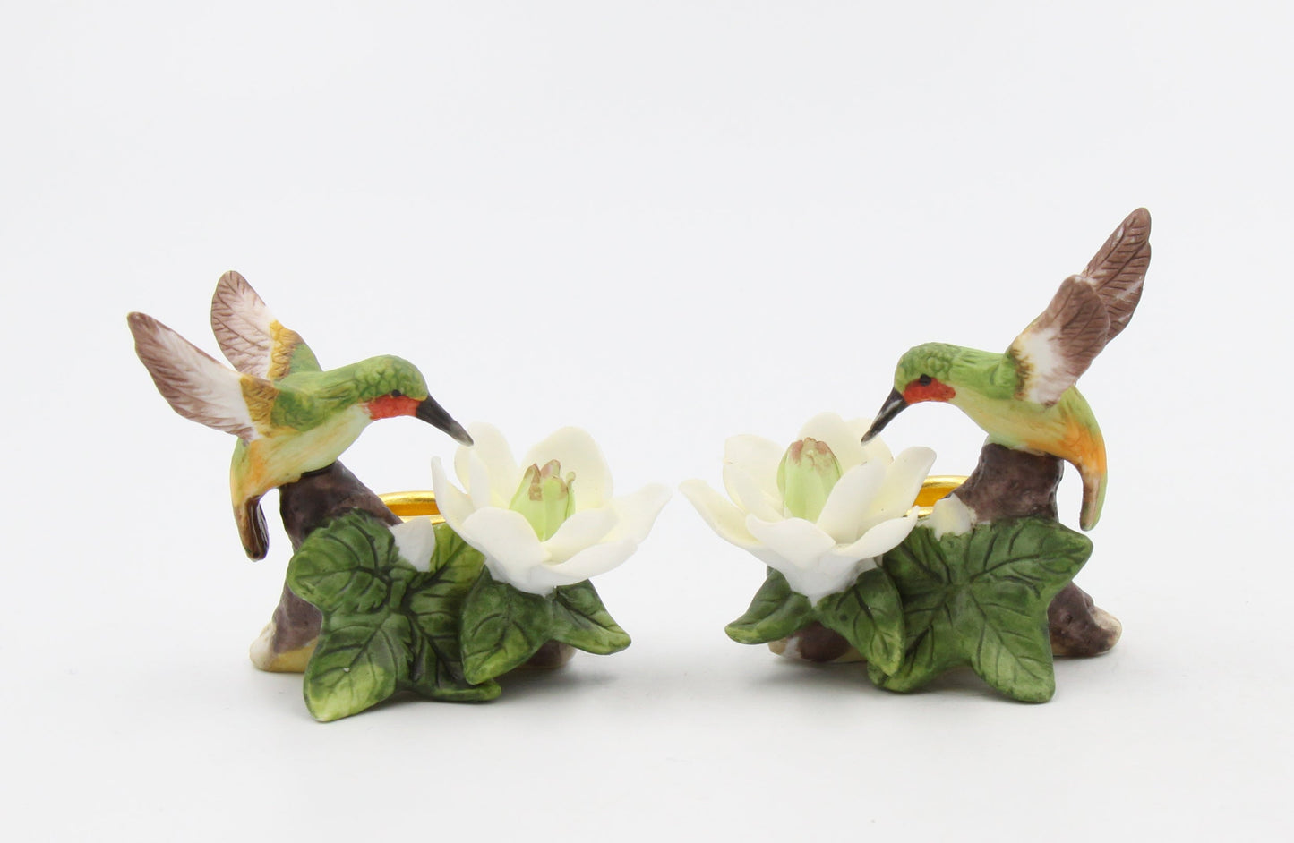 Ceramic Mini Hummingbird with Magnolia Flower Candle Holder (Set of 2) Table Decor Gift for Her Gift for Mom