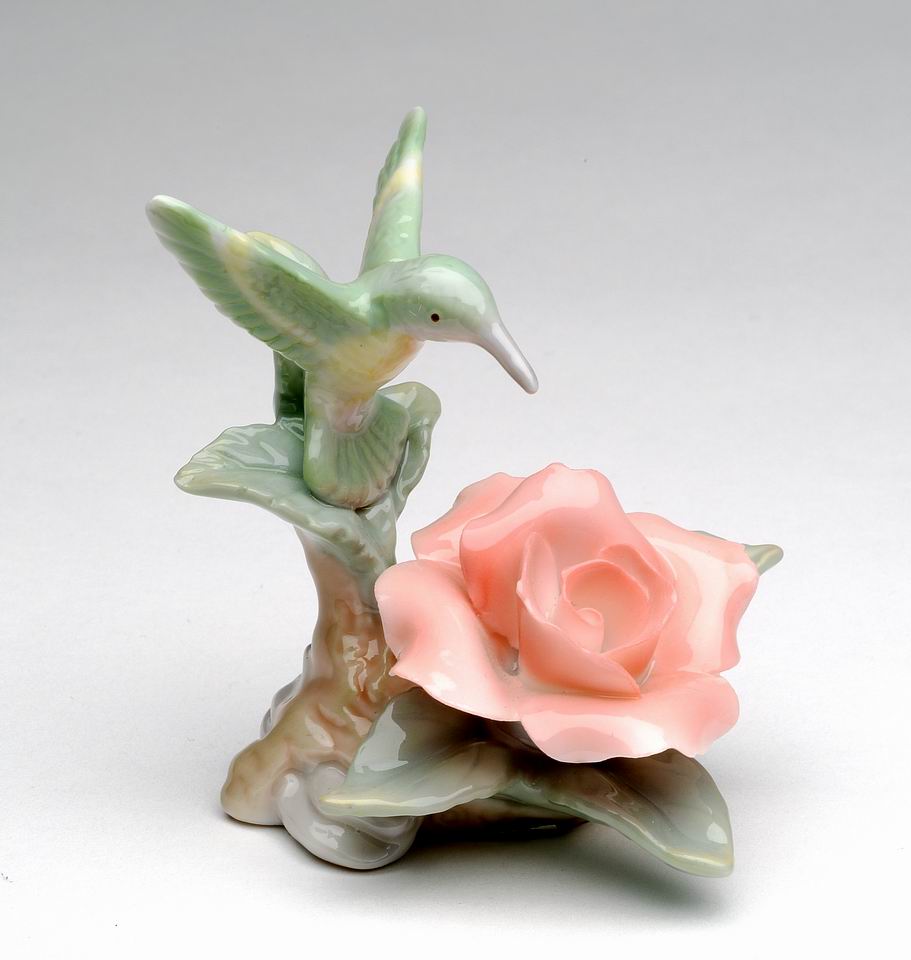 Ceramic Mini Hummingbird with Rose Figurine Home Décor Gift for Her Gift for Mom Kitchen Décor Birdwatcher Gift Vintage